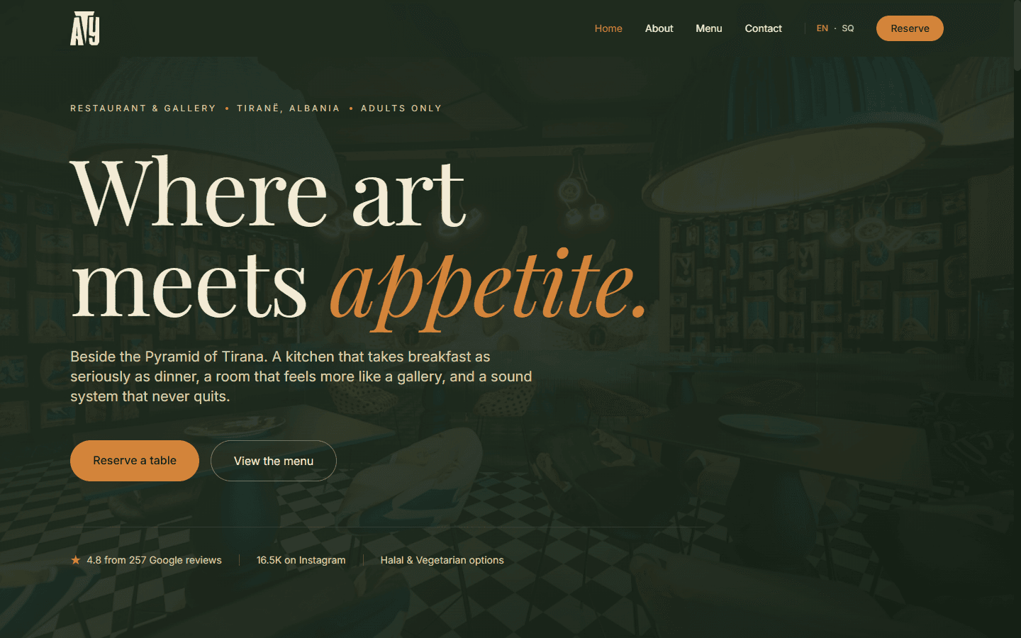 ATY Restaurant & Gallery rooftop landing page