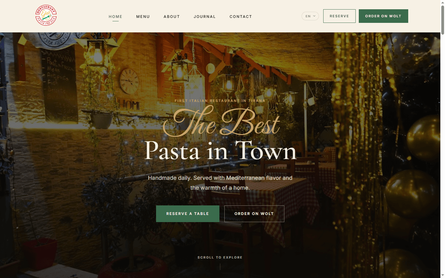 Eja Restaurant landing page