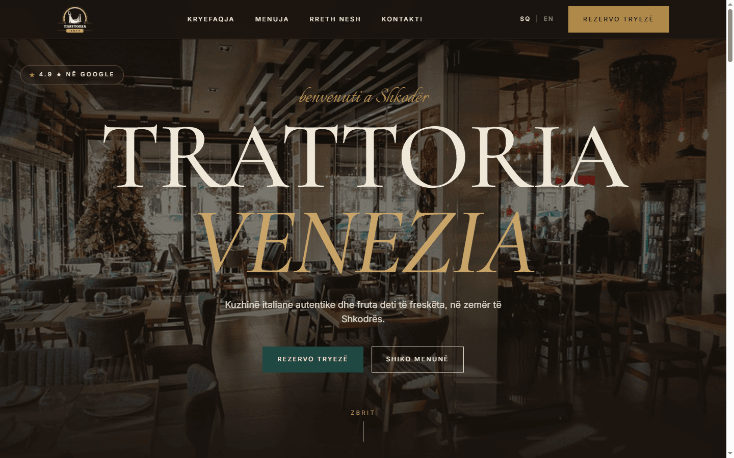 Trattoria Venezia Italian restaurant landing page